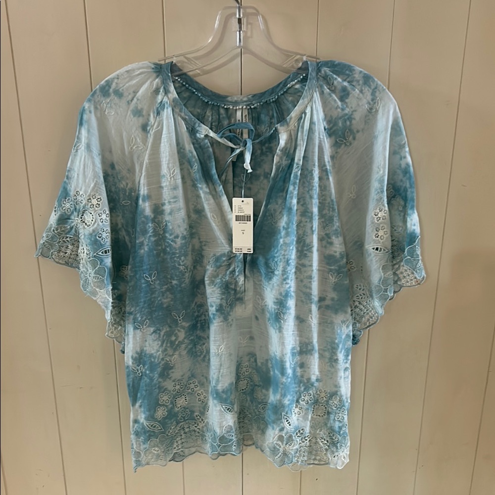 Anthropologie Blue and White Tie-Dye Blouse - NEW